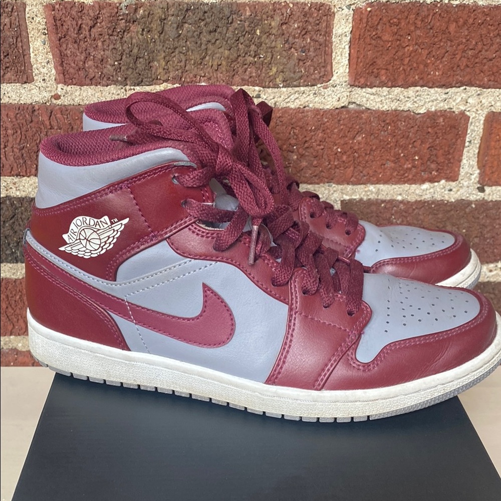 Nike Air Jordan Mid 1 Red and Gray High-Top Sneakers
